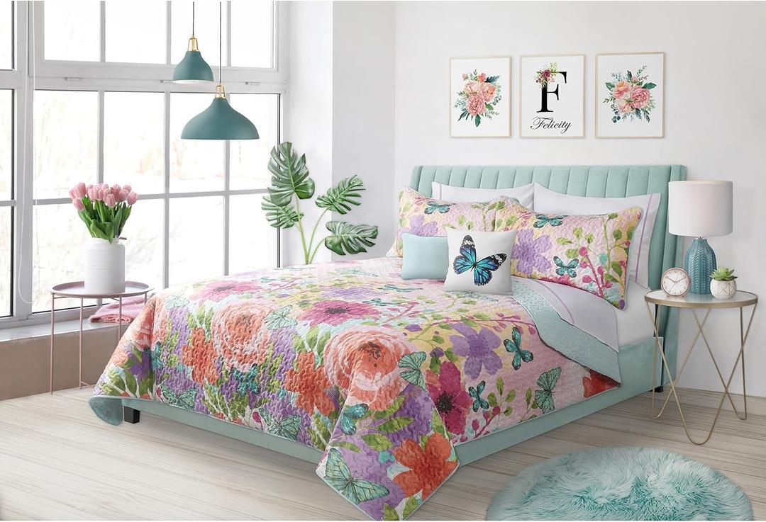 Quilts for Double Queen Bed Felicity Bedspreads Soft Bed Summer Quilt Lightweight Microfiber Bedspread-Modern Style Pattern Coverlet for All Season - 3 Piece (1 Quilt, 2 Pillow Shams)