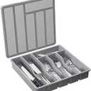 Lifewit Silverware Organizer with Lid, Covered Utensil Tray for Kitchen Drawer and Countertop, Plastic Cutlery and Flatware Storage Box for Spoons Forks Knives Holder Case, 12.6x11.8", Gray