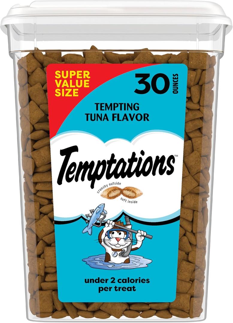 Temptations Cat Treats Classic Crunchy and Soft Cat Treats, Tempting Tuna Flavor, 30 oz. Tub (1.88 Pound (Pack of 1))