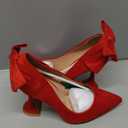 Zzheels Women's 3.74" Bow Pumps Pointed Toe Triangle Heel Pump Wedding Shoes (8, Red Bow(suede))