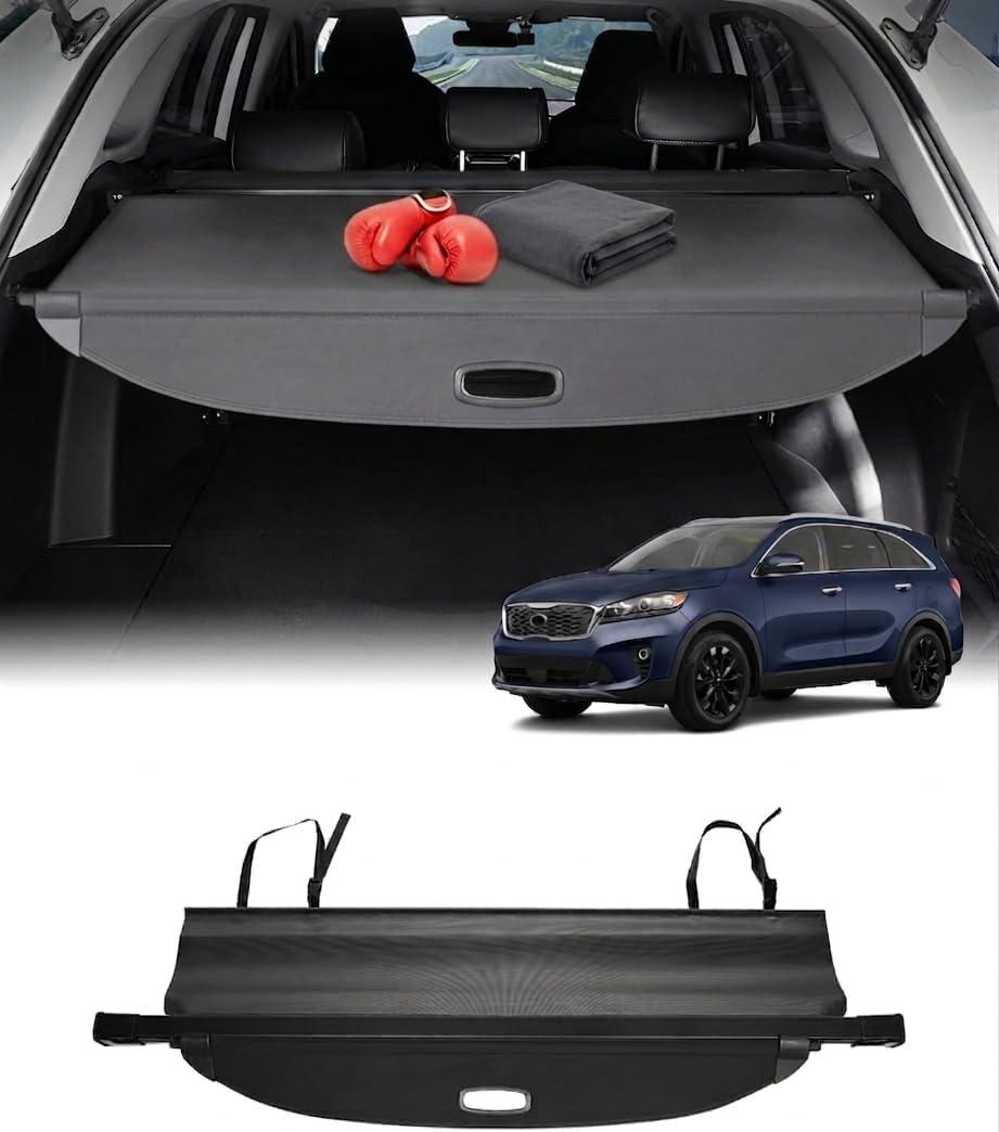 Powerty Retractable Cargo Cover for 2016-2020 Kia Sorento, Canvas Texture Trunk Cover Privacy Screen Rear Security Shade for Sorento Accessories (with Extented Cover)