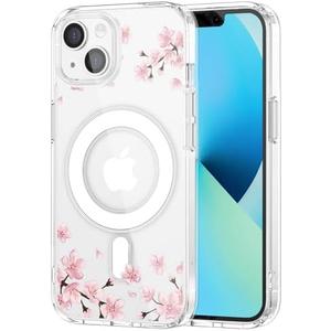 MAYCARI for iPhone 15 Pro Max Case Compatible with MagSafe, Magnetic Cute Cherry Blossom Clear Phone Cover for Girls Women Soft TPU Hard Back Shockproof Protective Case for iPhone 15 Pro Max 6.7"