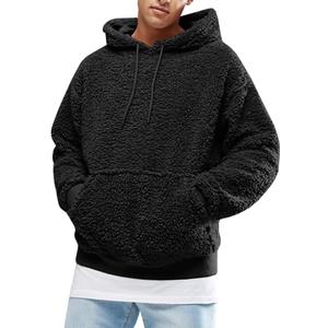 Runcati Mens Fuzzy Sherpa Pullover Hoodie Sweatshirts Long Sleeve Sport Front Pocket Military Fall Outwear Winter Hooded (X-Large, 01 Black)