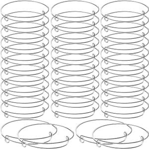 Hicarer 30 Pieces Expandable Bangle Bracelets Adjustable Silver Bracelets Wire Bangles for Jewelry Making DIY Gift Crafts