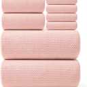 REDKISS Pink Towel Set of 8 - Ultra Soft Microfiber, Contains 2 Large Bath 35x70, 2 Hand 14x30, 4 Washcloths 14x14, Highly Absorbent, Quick Dry, Ideal for Everyday use, Hotel & Spa, Pink