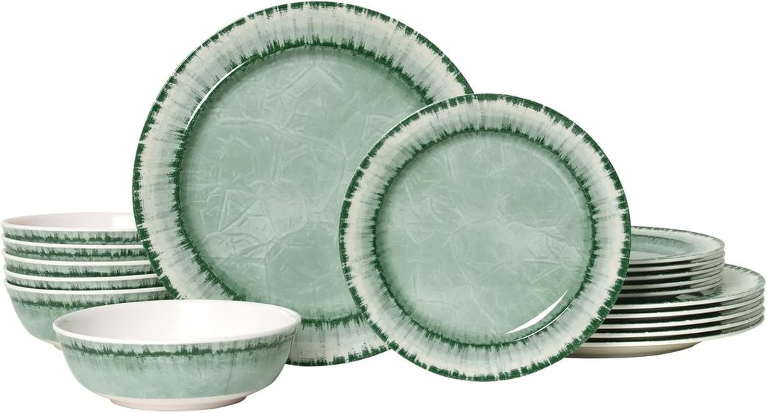 AELS Melamine Dinnerware Set of 18 Pcs Dinner Dishes Set, Lightweight Unbreakable for Indoor and Outdoor Use, BPA Free, Dishwasher Safe, Sage Green