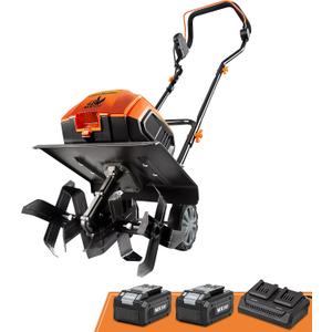 LawnMaster Brushless 48V MAX Cordless Tiller Cultivator with 2X MAX 24V 4.0ah Battery& 1x MX24V Dual Port Charger, 4X Blade, 14.5In Width & 9In Depth-CLTE4814