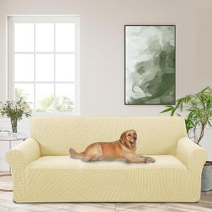 Stretch Couch Cover Washable Sofa Slipcover Furniture Protector with Non Skid Foam and Elastic Bottom for Kids, Dog(Large/Beige)