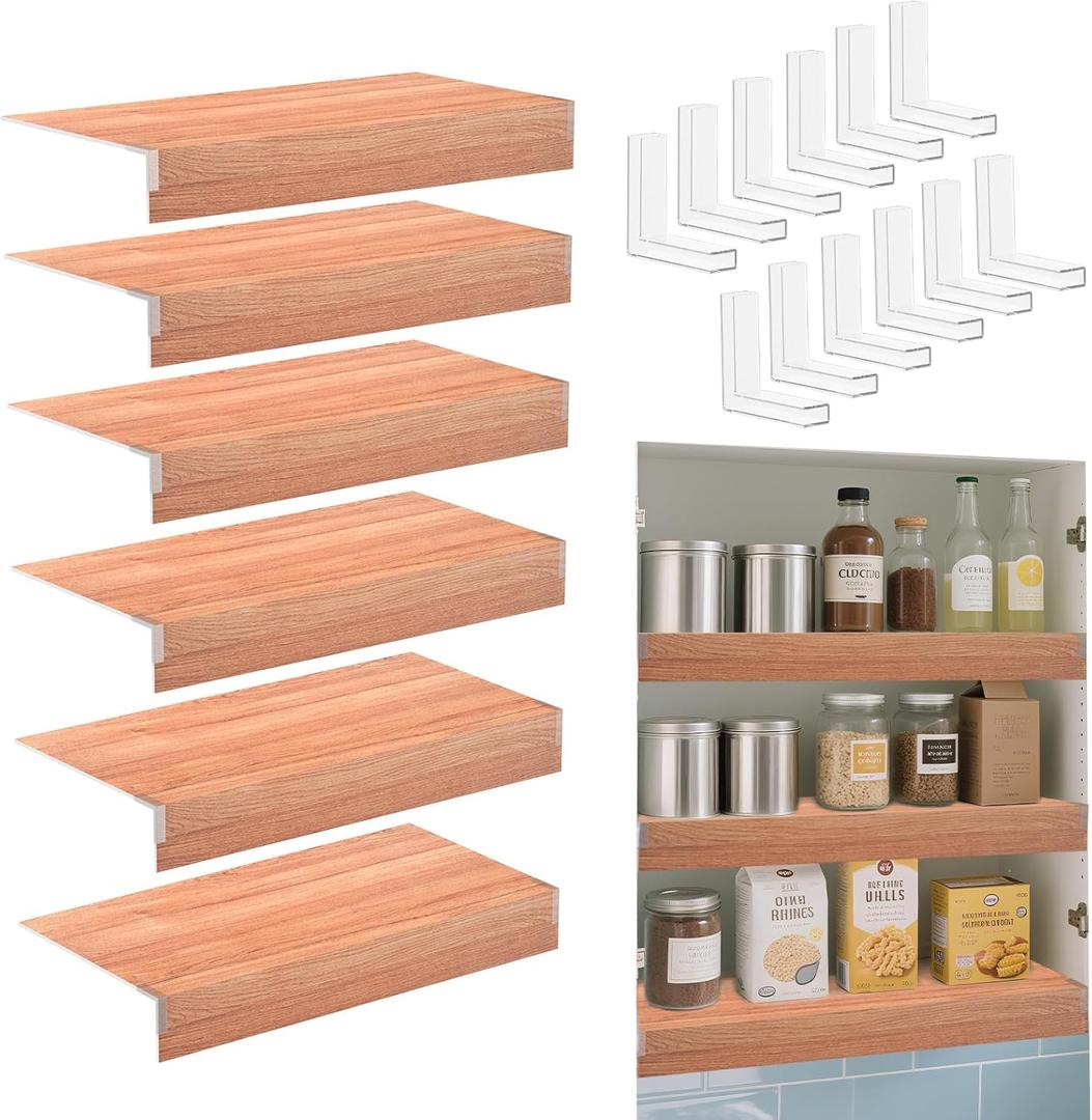 6 Pcs Wire Shelf Cover, 24x16 Inch Wire Rack Covers, Foamed PVC Faux Wood Shelf Liners for Pantry, Durable Shelves Covers for Cabinet Bathroom Removable Closet Kitchen Shelving Office