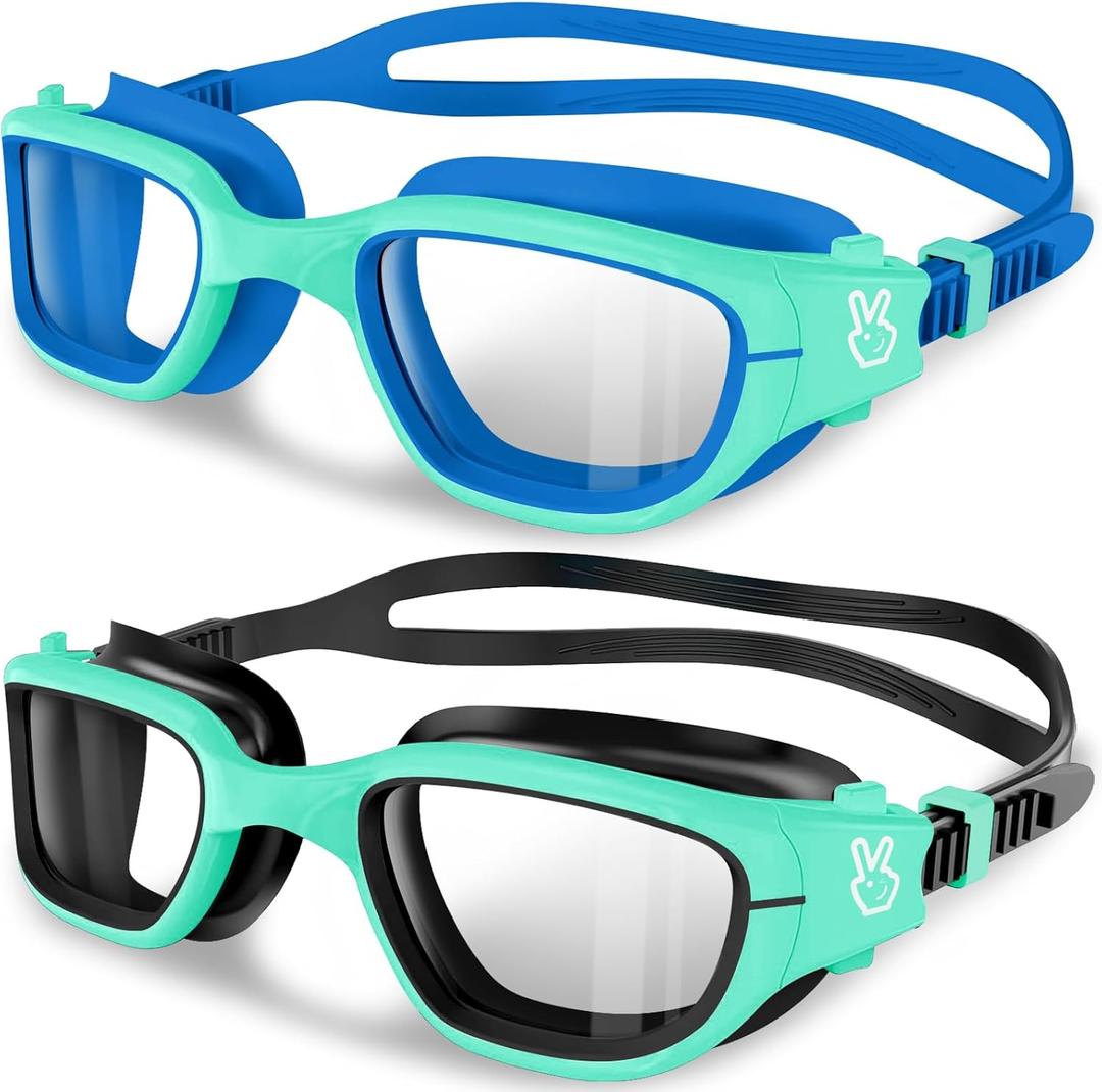 Vvinca Kids Swim Goggles, Swimming Goggles for Toddlers Kids 3-14 Anti-Fog UV Protection No Leak Pool Glasses for Boys Girls (08-black Blue Green& Black Green)