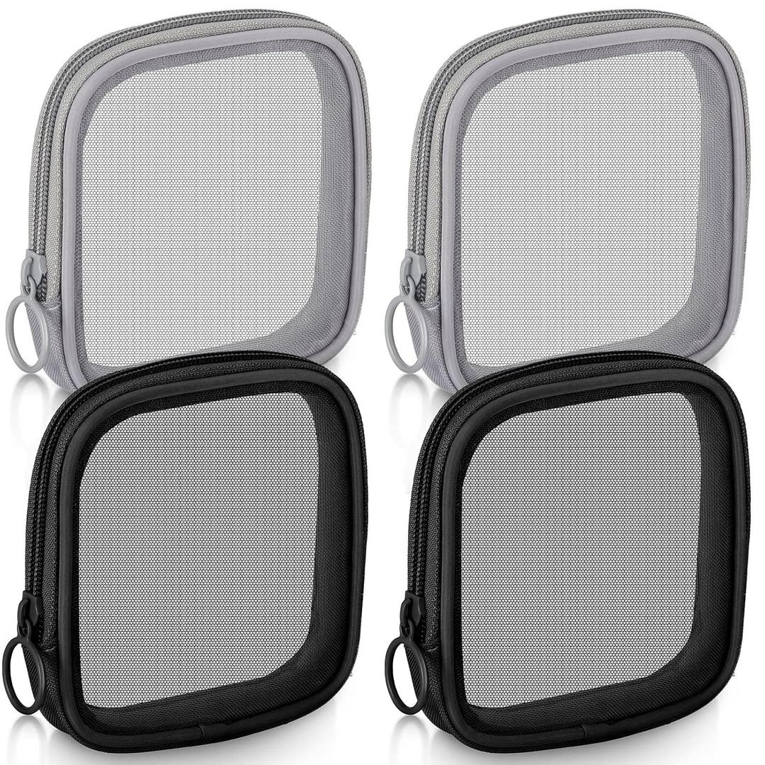 Weewooday 4 Pcs Mesh Makeup Bag Mesh Cosmetic Bag Travel Toiletry Pouch with Zipper Mini Makeup Cosmetic Purse for Daily Accessory(Small,Black, Gray)