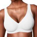 Vertvie 2026 Womens Wireless Jelly Bras Push Up Cup-Engineered Support Deep V Lift Bra Seamless No Underwire T-Shirt Bralette(White,32A)
