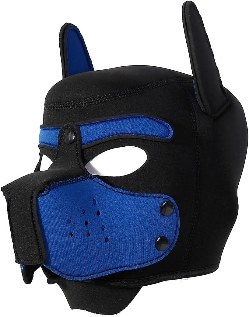 Neoprene Puppy Face Muzzle Dog Removable Full Head Hood Mask With Ears (Blue, One Size)