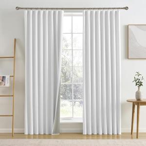 Snow White Blackout Curtains (50 x 92-inch Long) Modern Rustic Linen Pinch Pleated Drapes for Living Room with Hooks Textured Curtains for Patio Door Playroom 2 Panels