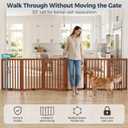 Homykic Dog Gate Indoor, 132" Wide Bamboo Pet Gate with Door, 30”H, Walnut, 132.3"Wx30"H, 6 Panels w/ Door