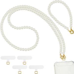 2 Pcs Pearl Beaded Cell Phone Lanyard, Crossbody and Wrist Strap with Tether Tabs for Most Phones Case Bag Purse