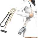 MAGEASY Phone Chain Lanyard Crossbody with Tether Tab & Attachment Clip, Rust-Proof Metal & Leather Strap with 360 Rotatable Buckle Adjustable Length, Chic Strap for iPhone Cell phone (Modern Gold)