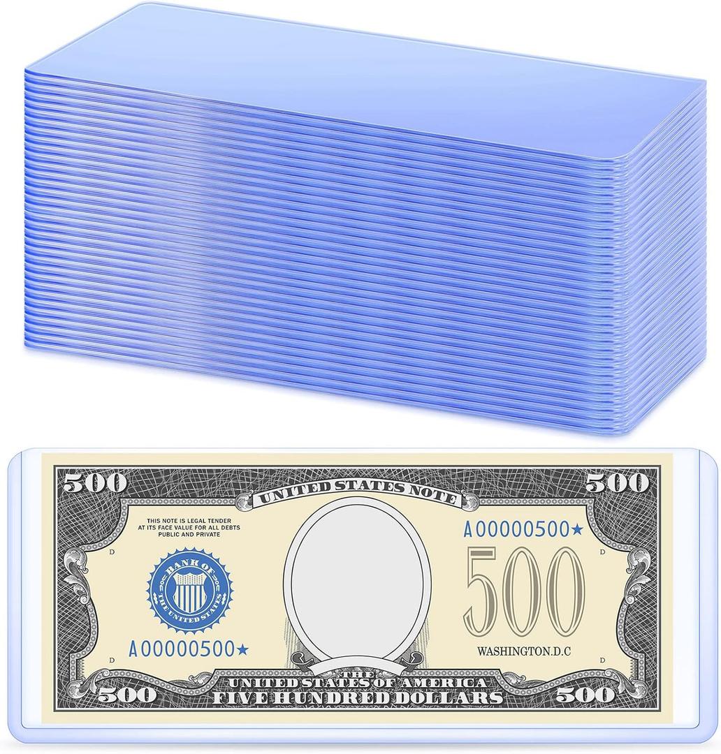 Sepamoon 60 Pieces Dollar Bill Sleeves, 6.9 x 2.95 Inch Hard Plastic Clear Currency Sleeves Waterproof Currency Holder Dollar Bills Display Protector Organizer Case Supplies for Collectors