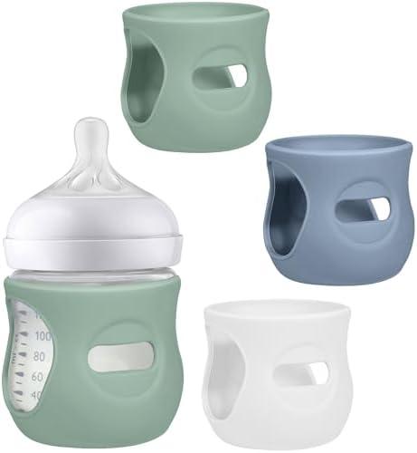 BUSOHA 3 Pack Silicone Sleeves for Avent Natural Baby Bottles - Drop Protection Baby Bottle Holder Compatible with Philips Avent Anti Colic Baby Bottles,4 Ounce