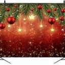 HVEST 10X10ft Merry Christmas Backdrop, Red and Silver Xmas Balls and Gold Stars Photography, Winter Holiday Photo Banner Curtains, Happy Birthday Party