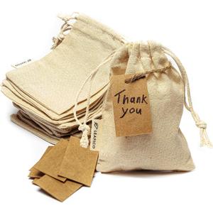 LEAFICO Reusable Cotton Bags - X-Small 3x4 25 Pack - Cloth Gift Bags with Drawstrings for Jewelry, Home Supplies, Makeup,DIY, Wedding, Party Favors - Muslin Fabric Pouches