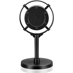 Facmogu Antique Diaphragm Condenser Microphone Props, Ancient Fake Plastic Mic from 1930s - 1940s, Vintage Retro Microphone Props for Holiday Party Shooting - Black