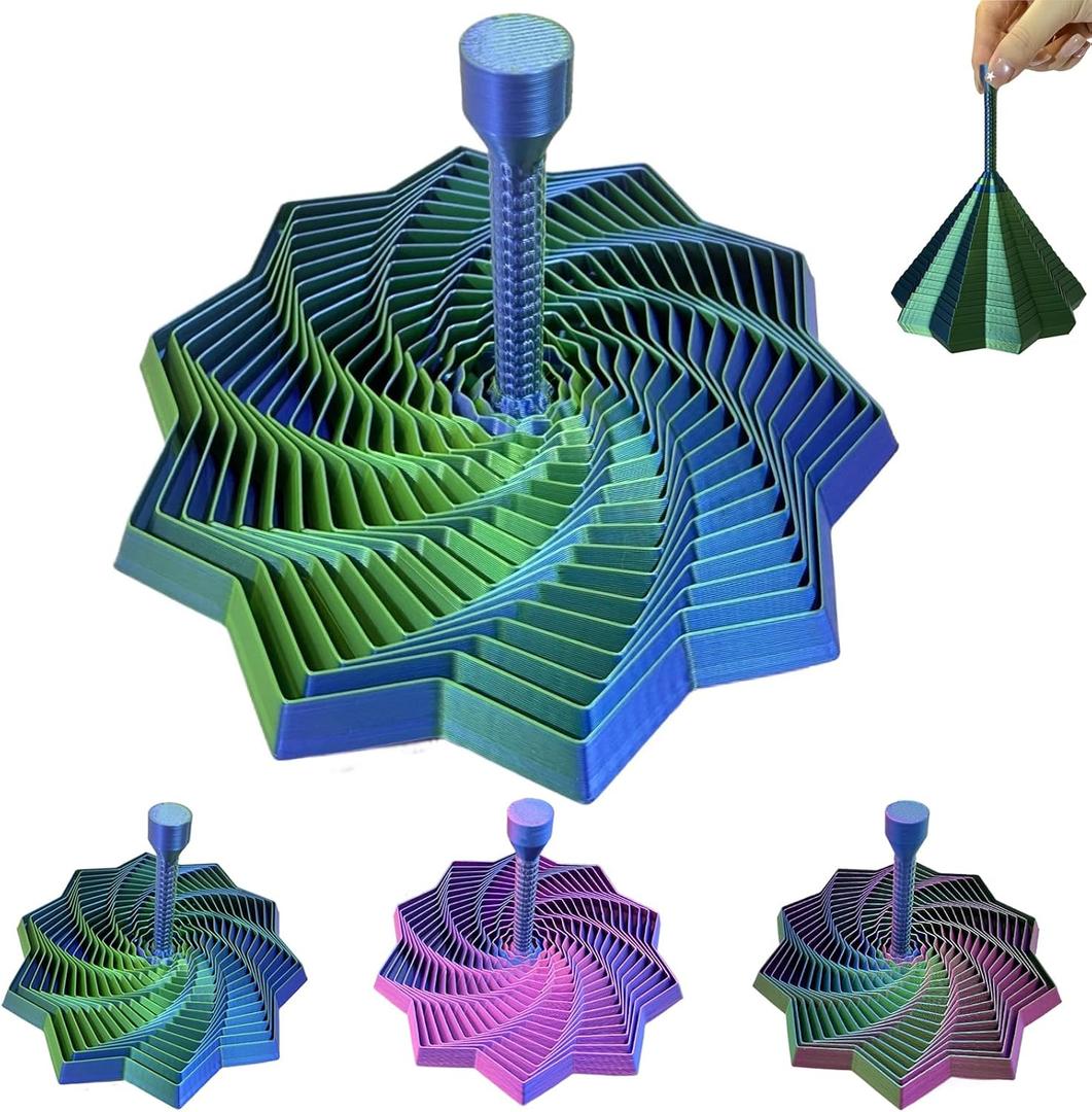 3D Printed Expanded Fractal Sensory Fidget Star,Expanded Fractal Fidget Toys,Decagon with Handl,Honeycomb Whirling Spiral Design,for ADHD & Stress Relief Adults (Blue Green, 4.53in)