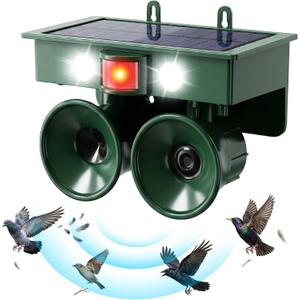 2026 Solar Bird Repellent Devices Outdoor with Dual Speakers,Pigeon Deterrent for Balcony Patio Pool Garden Fruit Trees Orchard,Motion Sensor Flash Light Bird Scare Device for House Porch Rooftop