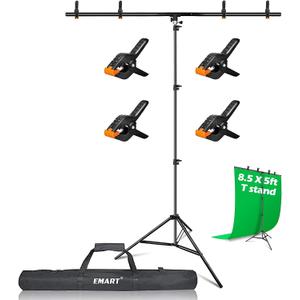 EMART 8.5 x 5ft Portable T-Shape Backdrop Stand Kit with Adjustable Frame, 4 Spring Clamps & Carry Bagfor Parties, Photography, Video, and Studio Background Support