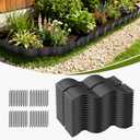 Mars Villa Wavy Landscape Edging, 6IN Tall 40FT Garden Edging Border with 64 Anchoring Stakes, No Dig Decorative Plastic Interlocking Tile, Thickened Edging for Lawn, Flower Bed, Yard (Black, 32PCS)