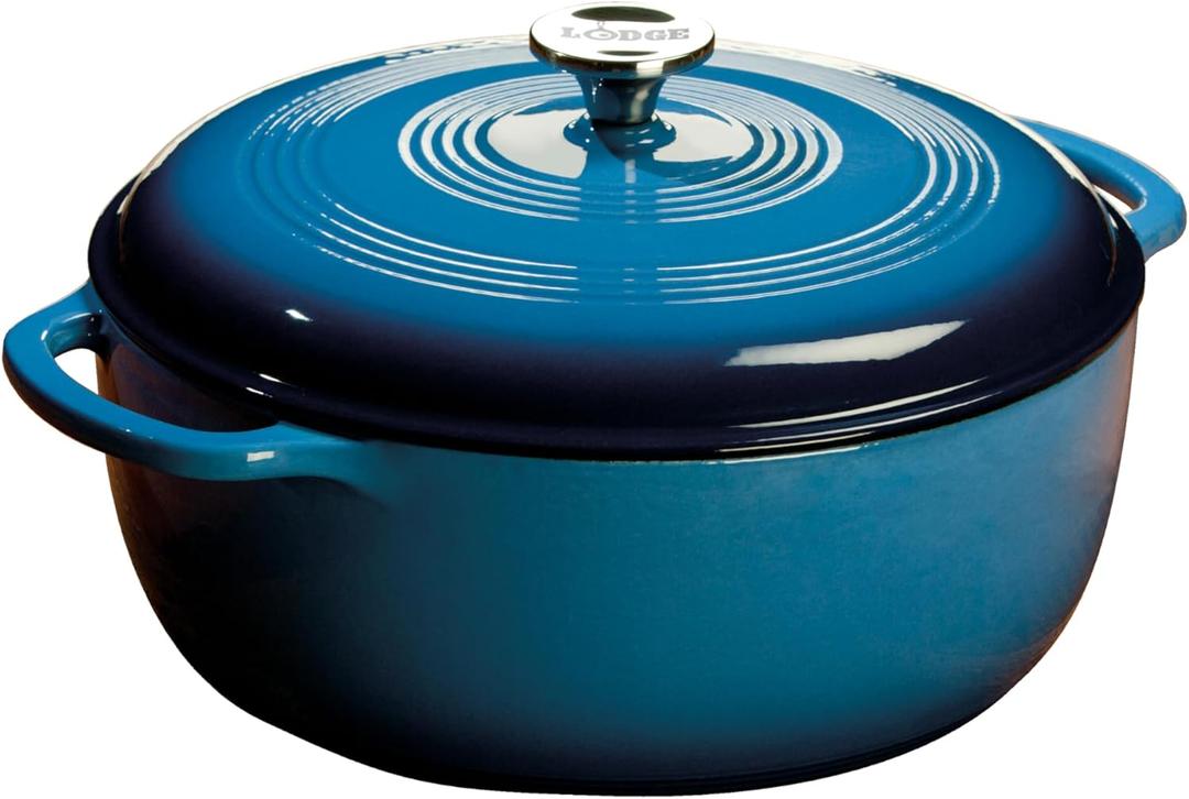 Lodge Essential Enamel Cast Iron Dutch Oven with Lid 7.5 Quart - Oven-Safe Enamel Cookware up to 500 F - Heat-Retaining Braising & Roasting Pot - Non-Toxic Cookware - Carribean Blue