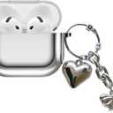 Electroplated TPU Case for AirPods 4 2024, Cute Mirror Love Heart Bowknot Keychain Soft Cover, Shockproof Protective Case for AirPods 4, Glitter Silver (D)