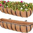 Legigo 2 Pack 24 Inch Window Boxes Railing Planter Box with Coconut Liner, Balcony Railing Planter Horse Trough Deck Window Planters, Metal Railing Hanging Flower Baskets for Outdoor Porch Fence Patio