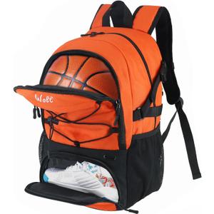 WOLT Basketball Backpack Large Sports Bag with Separate Ball Holder & Shoes Compartment, Best for Basketball, Soccer,Gym (Orange)