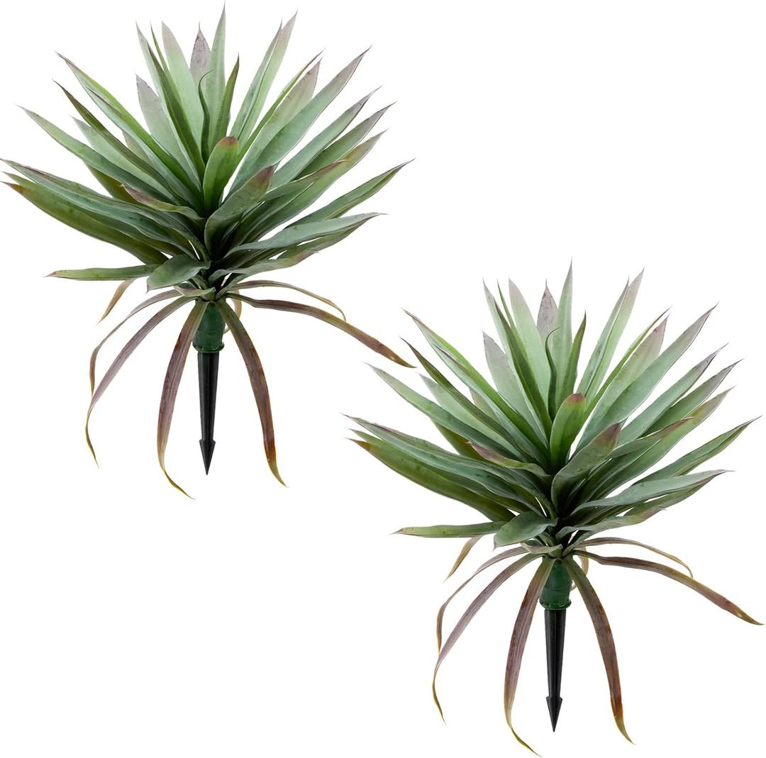 2 PCS Large Lifelike Artificial Agave Plants, UV Resistant Unpotted Succulents for Indoor & Outdoor Decor (20 Inch) (Green)