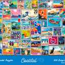 Re-marks Coastal Stamp Collage Puzzle, 500 Large Piece Jigsaw Puzzle for All Ages