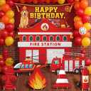 7 Pcs Firetruck Birthday Decorations Firefighter Party Favors Large Fire Truck Cardboard Cutouts Firetruck Hydrant Fire Station for Firefighter Fireman Birthday Party Supplies Photo Backdrop, 19.69 x 12.36 inches