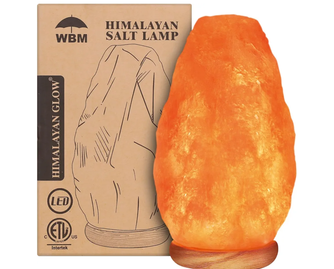 WBM Salt Lamp - USB Himalayan Salt Lamp with Touch Dimmer Control, Natural Pink Crystal, 5-7 lbs, Wooden Base, LED Bulb, Room Decor, Home Decor, Relaxation, Ambiance, Gift