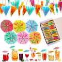 Patelai 1000 Pcs 4 Inch Mini Paper Cocktail Umbrella Picks Assorted Tropical Colors Decorative Drink Toppers for Tiki Luau Hawaiian Beach Party Decorations