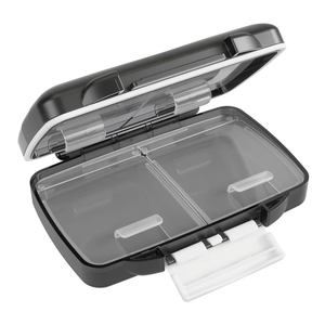 EZY DOSE Moisture-Proof Pill Case, Medicine Planner, Vitamin Organizer Box, Travel-Friendly, Latch-Closure to Secure Contents, 4 Individual Compartments of Multiple Sizes with Tight Seal, Small, Black