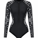 DMSWST Women's Long Sleeve Swimsuit: One Piece Rash Guard UV Protection Bathing Suit Printed Surfing, Large