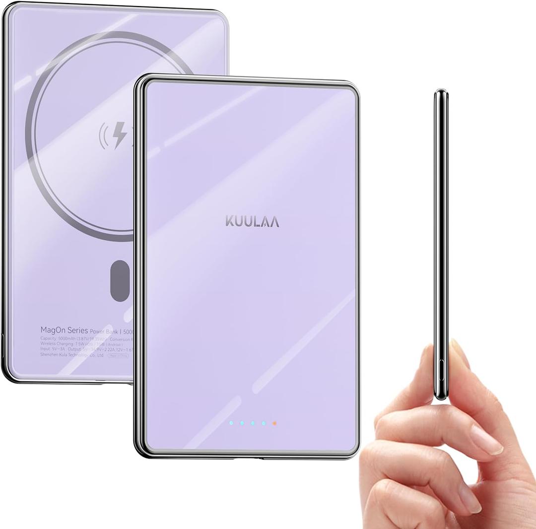 Kuulaa for MagSafe Battery Pack 5000mAh Slim Magsafe Portable Charger 0.27in Magnetic Wireless Apple Portable Charger 20W USB-C Power Delivery Power Bank for iPhone 16/15/14/13/12 Series (Purple)