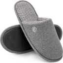 EverFoams Men's Cotton Knit Slippers Lightweight Memory Foam Indoor House Shoes with Anti-Skid Sole (11-12, Grey)