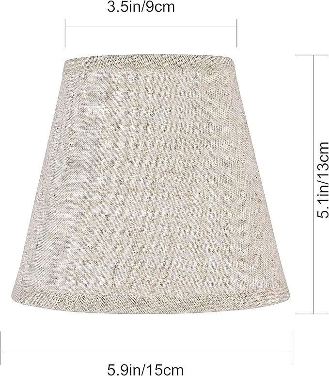 Ruiever 6pack Small Lampshades Clip On Bulb Fabric Lamp shade Bottom 5.9''x Top 3.54''xH 5.12'' for Chandeliers Wall Ceiling Table and Floor Lamps Beige Linen Color Eyes Protected Appearance