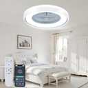 24" Bladeless Ceiling Fan with Light Remote, Low Profile Ceiling Fans with App Control, Smart Modern Ceiling Fans with Lights, 3 Dimmable LED Light for Bedroom, Living Room White