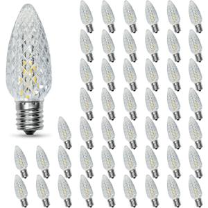 50PACK C9 Christmas Lights LED Replacement BulbsShatterproof & Waterproof Plastic C9 Led Bulbs for Outdoor String Lights, E17 Base, 0.6W Equivalent to 7W, Warm White 2700K, 50LM Holiday Decoration