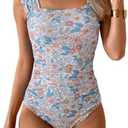 B2prity Womens One Piece Swimsuit Retro Square Neck Tummy Control Bathing Suits Ruched Modest Full Coverage Swimwear S