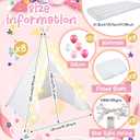 8 Pack Sleepover Tent for Girls Party,Teepee Tent for Kids Slumber Party Bulk with Light String,Air Mattress,Fitted Sheet,Washable Natural Cotton Toddler Teepee Indoor Outdoor(White)