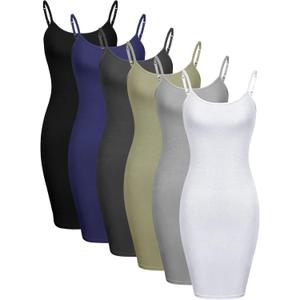 Geyoga 6 Pack Women's Cami Dress, Long Tank Dress Spaghetti Strap Slips for Under Dresses, Long Camisoles for Layering (Large)