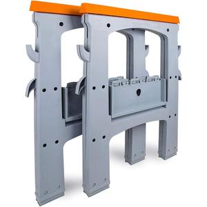 Amazon Basics Rectangular Folding Sawhorse, Collapsible, Folds Flat, 900 Pound Capacity, Set of 2, Orange and Grey